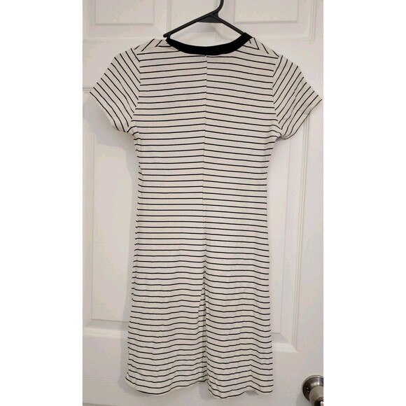 Marian & Maral Y2K Retro White Black Stripe Tunic Dress Cap Sleeve Medium - Picture 5 of 5